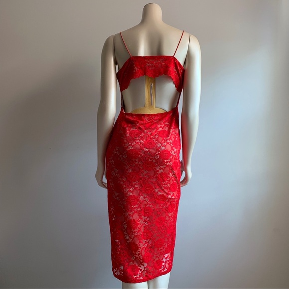 ASOS Red Scalloped Floral Lace Dress - Picture 4 of 8